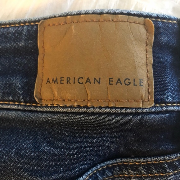 AMERICAN EAGLE Hi Rise Jeggings Dark Deconstructed 10 Short Next Level Stretch - Picture 7 of 8